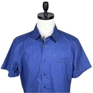 Scandia Woods Mens Blue Polka Dot Short‎ Sleeve Cotton Button Down Shirt Large